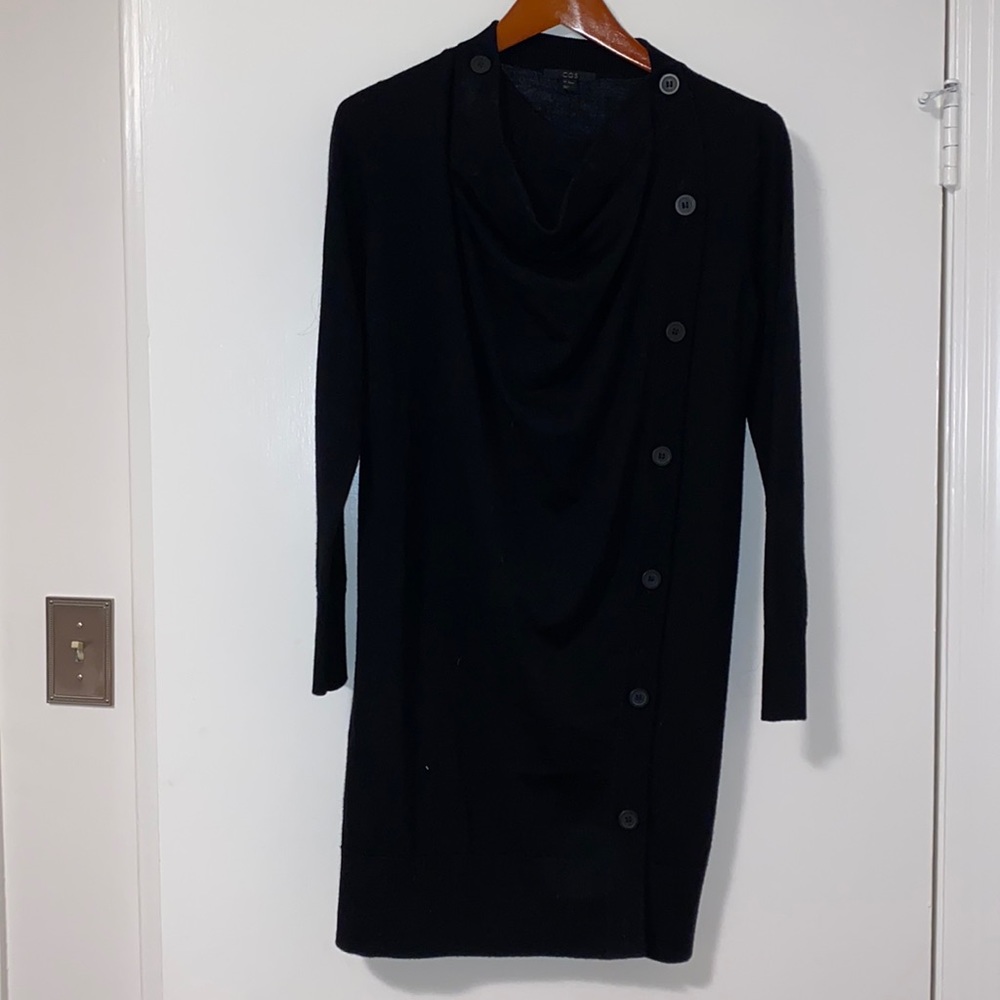 Cos black sweater dress with side button close